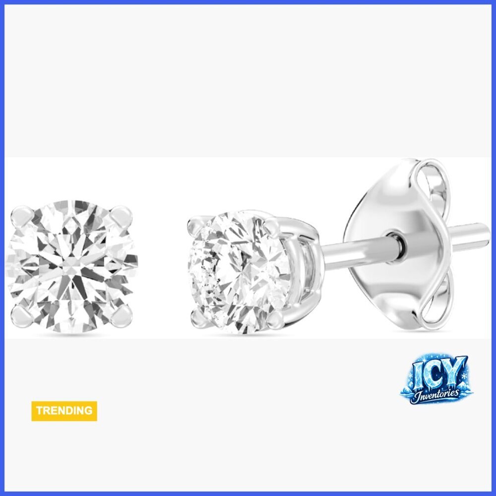 Lab-Grown Diamond 10KT White Gold Stud Earrings, Hypoallergenic